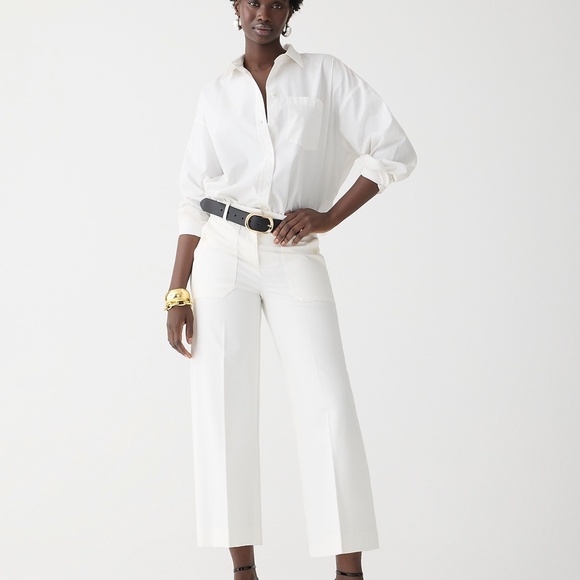 J. Crew Sydney Wide-Leg Pant in Bi-Stretch Cotton Blend, Ivory, Size 0 - Picture 1 of 6
